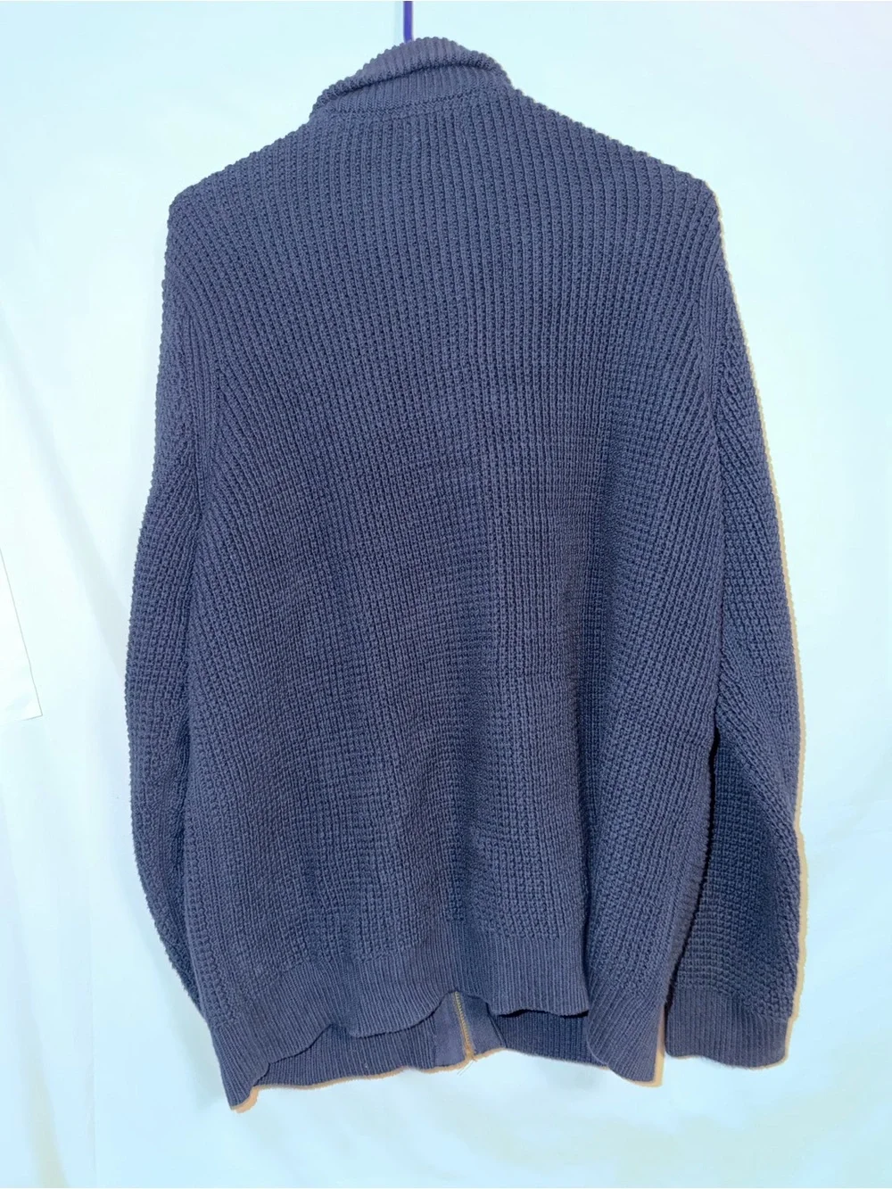 L.L.Bean Organic Cotton Full Zip Chunky Knit Cardigan Sweater Navy XL